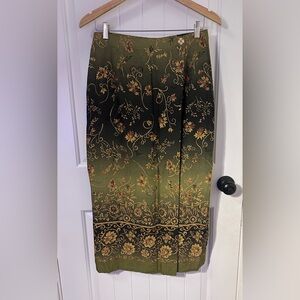 Vintage Fashion Bug Olive Floral Wrap Skirt